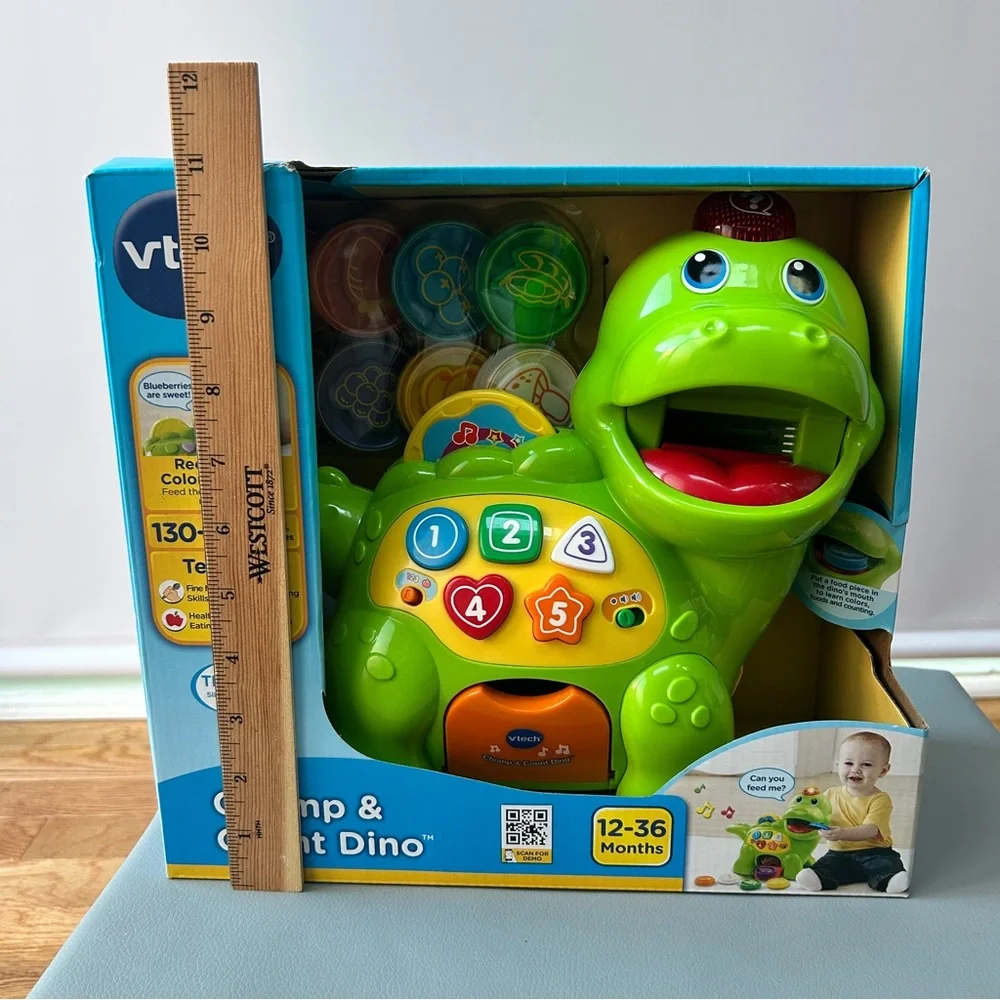 NWT VTech Chomp & Count Dino - Green Interactive Dino Toy Counting Fruit & Veg